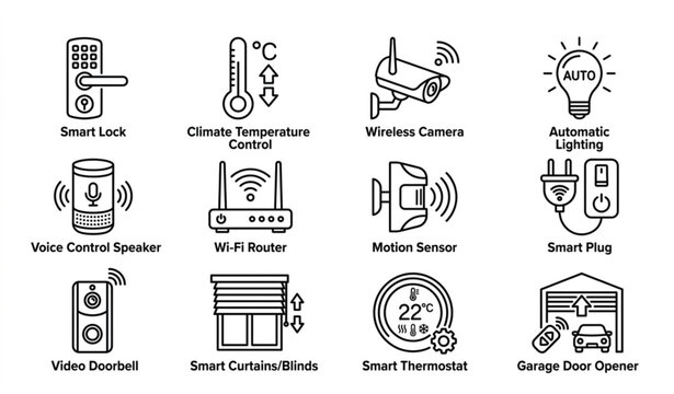 Smart home automation vector icon set with minimalist iot house technology line symbols