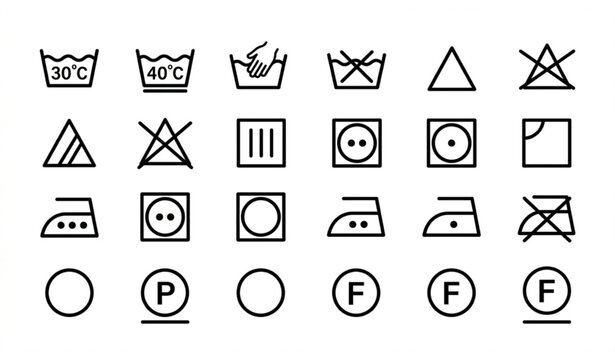 Modern garment washing instructions vector set with colorful laundry care symbols for e-commerce website