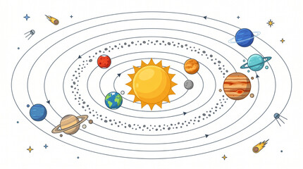 Solar system planets orbit around the sun vector infographic  © Yuzma