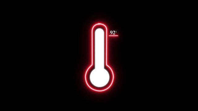 Glowing blue neon thermometer showing ninety two degrees temperature measurement on a solid black background for scientific or medical data display