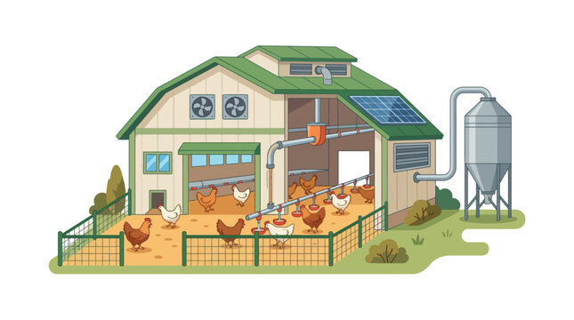 Chickens in a farm yard enclosure.