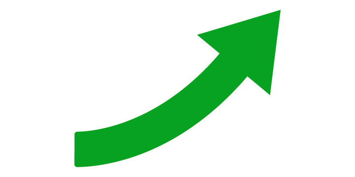 Green arrow pointing upward in a curved motion on a transparent background