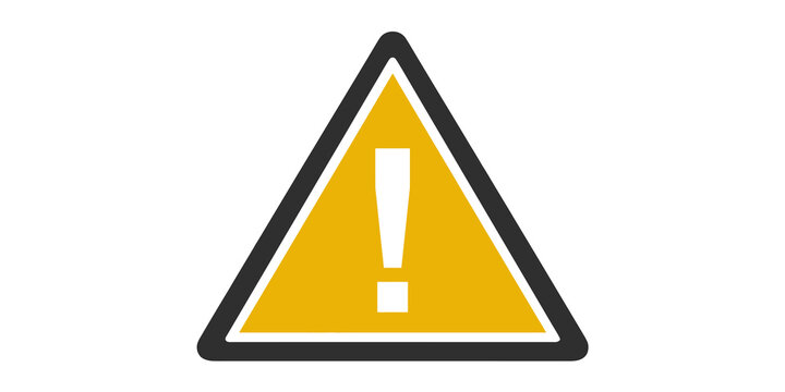 Warning sign with exclamation mark on yellow triangle isolated on transparent background