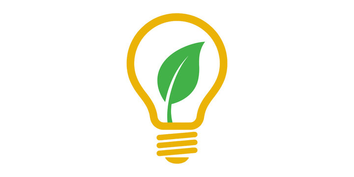 Eco friendly light bulb with green leaf inside isolated on transparent background for sustainable energy concept