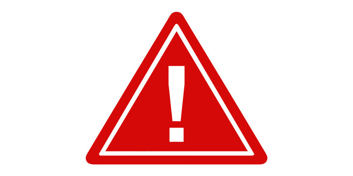 Red warning triangle sign with exclamation mark isolated on transparent background
