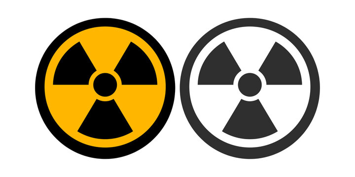 Radioactive warning signs with yellow and gray colors on transparent background