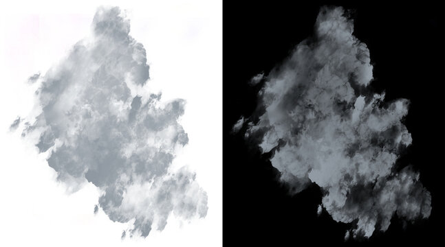 Atmospheric white smoke cloud isolated on black and white backgrounds, ethereal vapor texture, realistic steam and fog effect for compositing