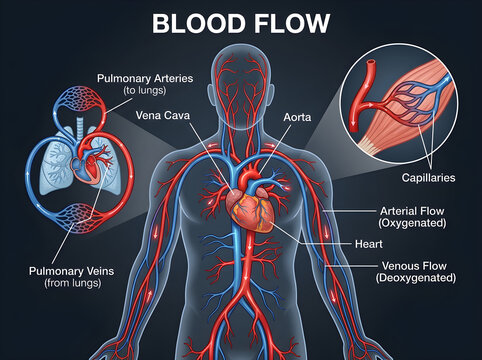 Human blood flow circulation system diagram illustration isolated on white background