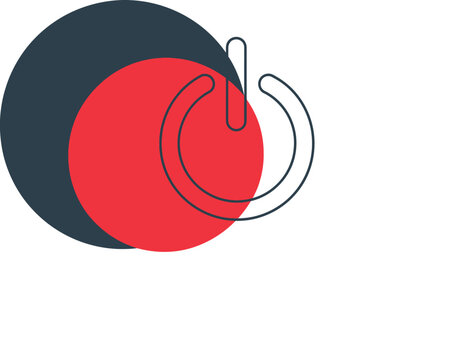 Power button symbol with red and dark circles.