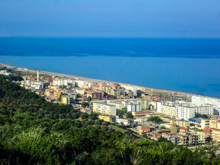 Naklejka premium A general view of the city of Jijel in Algeria. Cityscape of Jijel. The city of Jijel is located in North Africa and overlooks the Mediterranean Sea. jijel province.