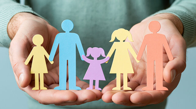 Hands Holding Paper Cutout Family Figurines Representing Care and Support
