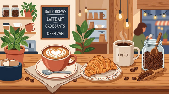 Cozy cafe interior with coffee
