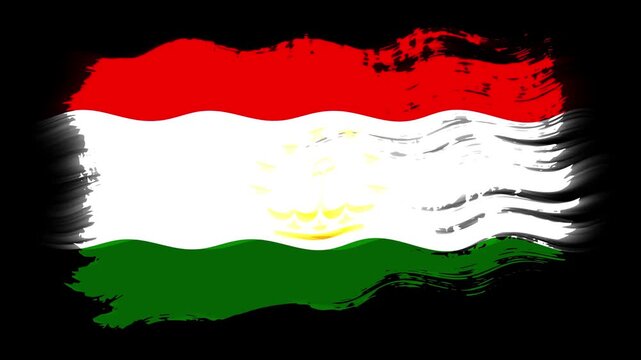 Waving torn Tajikistan flag grunge brush burn light leaks, transparent background alpha channel loop full HD