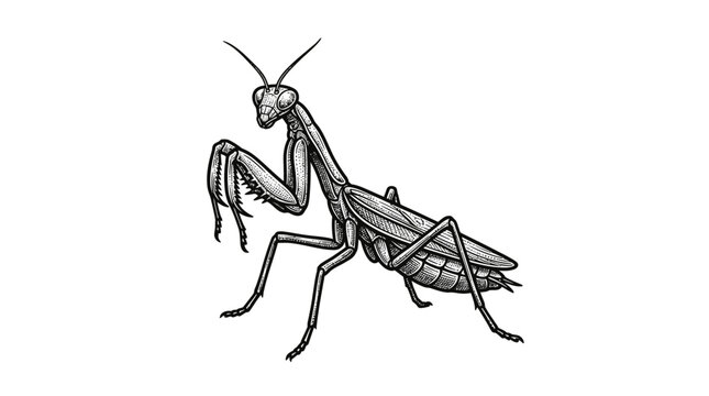 Detailed drawing of a praying mantis.