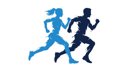 Fototapeta premium Dynamic male and female athletes running together in a stylized, energetic motion