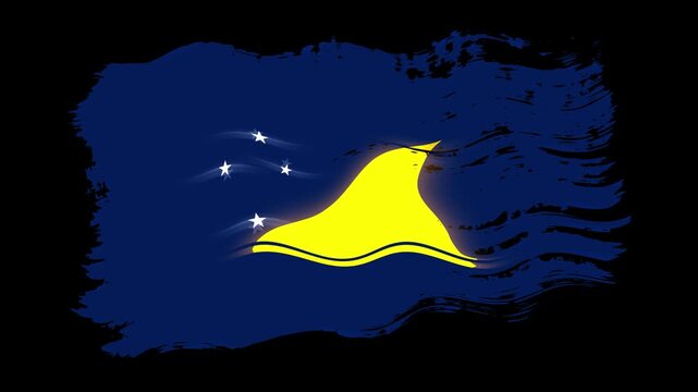 Waving torn Tokelau flag grunge brush burn light leaks, transparent background alpha channel loop full HD
