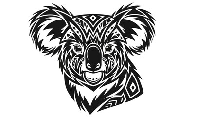 Stylized Koala Head Tribal Art Design Black and White Illustration. © Imah