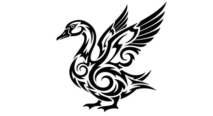 Fototapeta premium Tribal Style Duck Tattoo Design with Ornate Swirls and Wings.