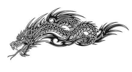 Fototapeta premium Intricate Black and White Dragon Tattoo Design.