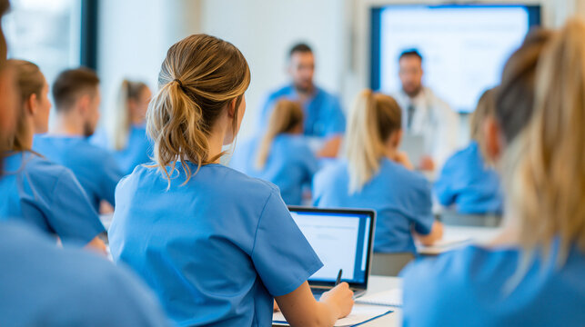 Healthcare professionals attending training session in modern medical facility
