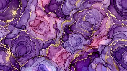Obraz premium Abstract Purple Pink Fluid Art With Gold Leaf Luxury Texture