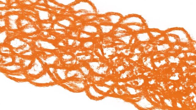 Abstract orange crayon scribbles form a diagonal pattern on white