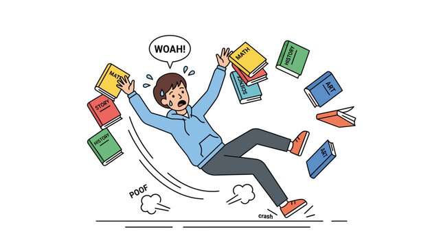 Overwhelmed Student Falling With Books