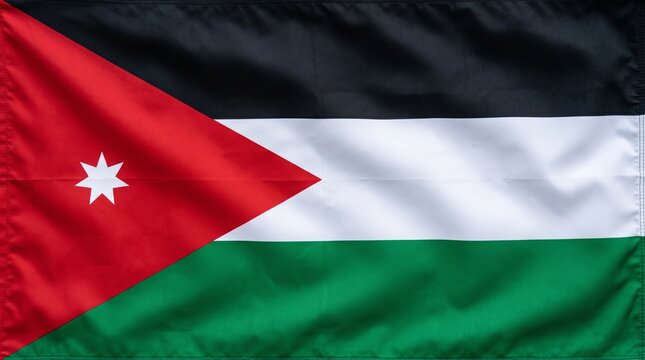 Jordanian flag waving proudly, symbolizing unity, faith, and heritage through colors, triangle, and star&hellip;