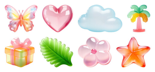 Fototapeta premium PNG Colorful glossy decorative icons on transparent background