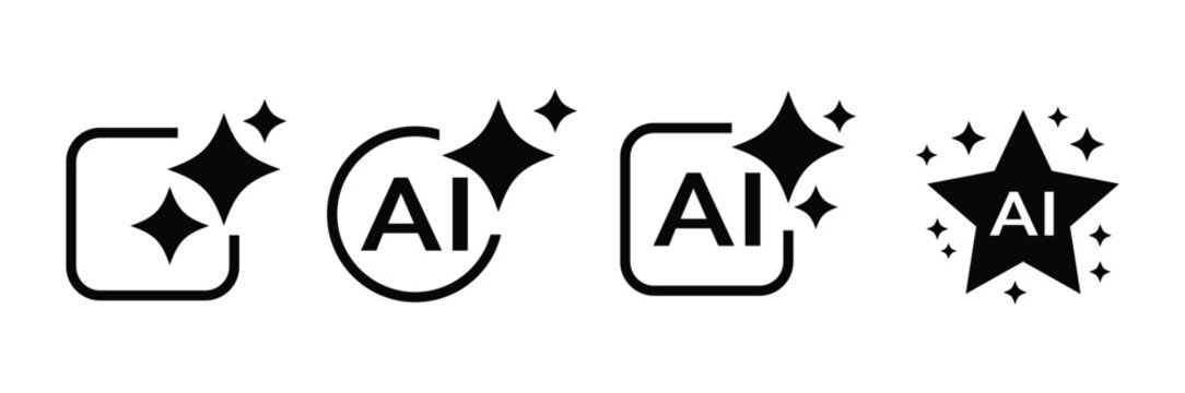 AI generate icon set ai, Artificial intelligence symbol, sparkle star with square button, Generate symbol for application and web