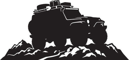 Black SUV, off-road vehicle, mountain silhouette, adventure icon © MdNayem