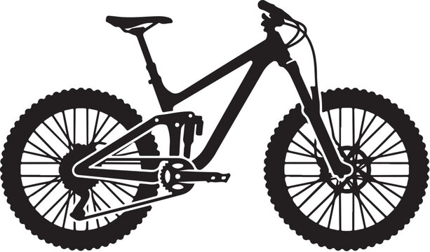 Black mountain bike, bicycle vector, downhill cycling, sports equipment, isolated icon
