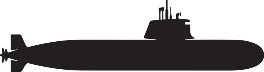 Submarine silhouette, black vector icon, naval vessel, underwater boat © MdNayem