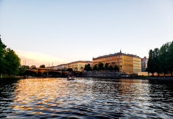 Obraz premium Prague, Czechia Seen From the Vitava River During a Spring Evening