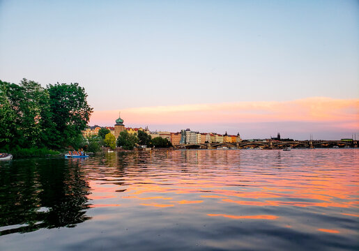 Prague, Czechia Seen From the Vitava River During a Spring Evening