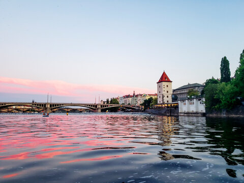 Prague, Czechia Seen From the Vitava River During a Spring Evening