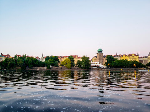 Prague, Czechia Seen From the Vitava River During a Spring Evening