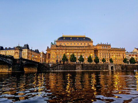 Prague, Czechia Seen From the Vitava River During a Spring Evening