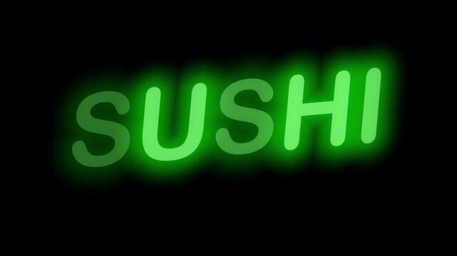 Natural Green Neon Logo 'SUSHI' with Continuous Loop and Clear Background, Perfect for Japanese Food and Restaurant Promos