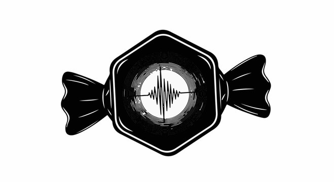 Abstract sound wave inside a dark candy wrapper, symbolizing surprise or hidden messages