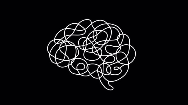 Looped heart shape animation with boiling line effect. Messy tangled love concept and anxiety icon isolated on transparent background. Complex relationships, mixed feelings, emotional chaos