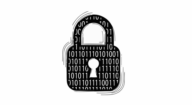 Digital padlock with binary code symbolizes data security and online protection.