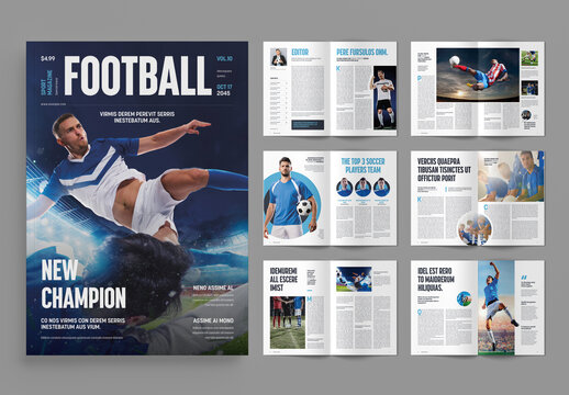 Sport Magazine Layout with Blue Accents