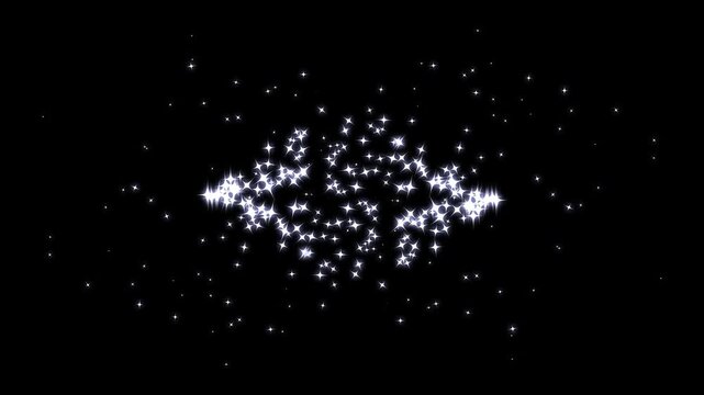 Glitter star line trail with glowing sparkle dust, white cartoon blinking stars.ast glittering star lines, sparkling starry line effects video on black screen background.4k animison