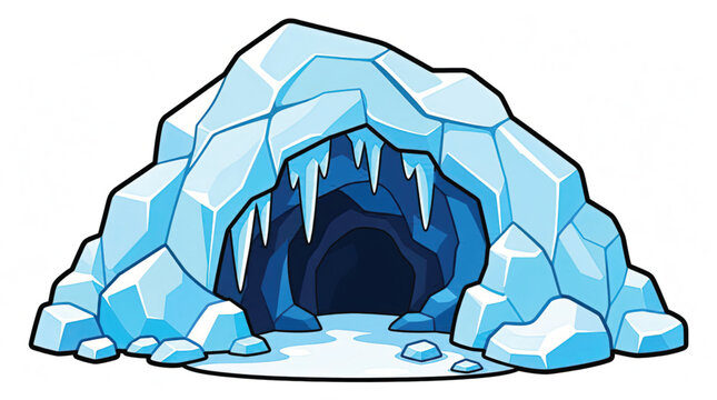 Ice cave entrance with icicles melting.