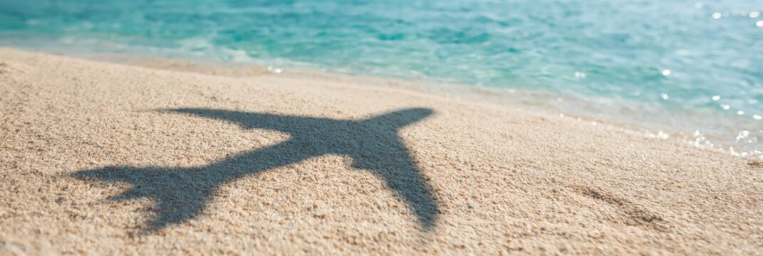 airplane shadow on sandy beach