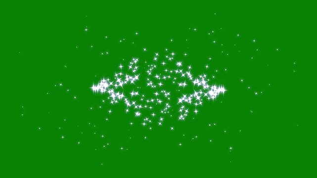 Glitter star line trail with glowing sparkle dust, white cartoon blinking stars.ast glittering star lines, sparkling starry line effects video on green screen background.4k animison