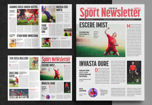 Sport Newsletter Layout with Red Accents