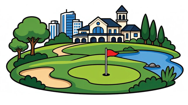 Golf Course Green Flag Hole.