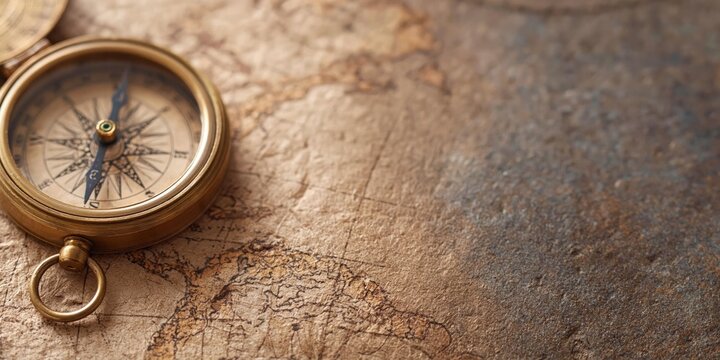 Photo of Compass on map background, clean, new